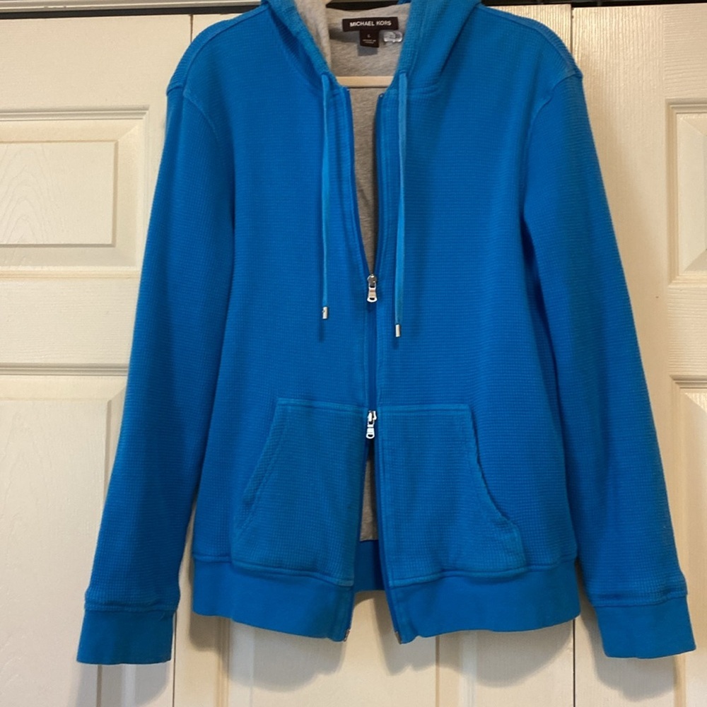 MICHAEL KORS waffle knit lined hoodie. Zipper. 100% cotton. Good condition. Sz L